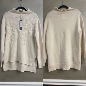 LELA ROSE Floral Knit Embroidered Funnel Neck Sweater Small NWT